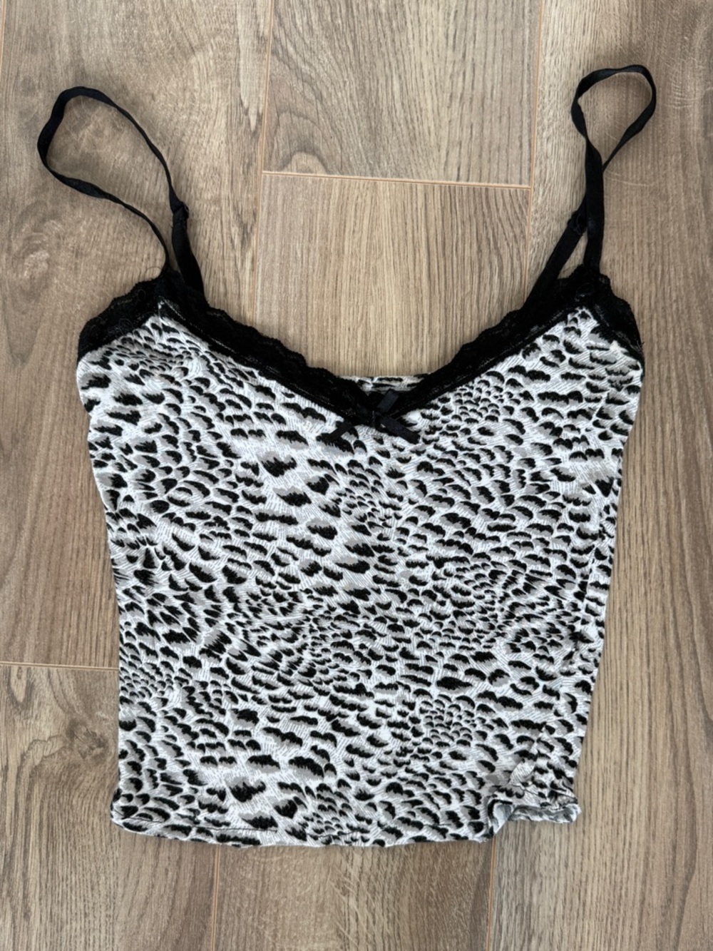 Y2K Black & White Leopard Lace Trim Cami